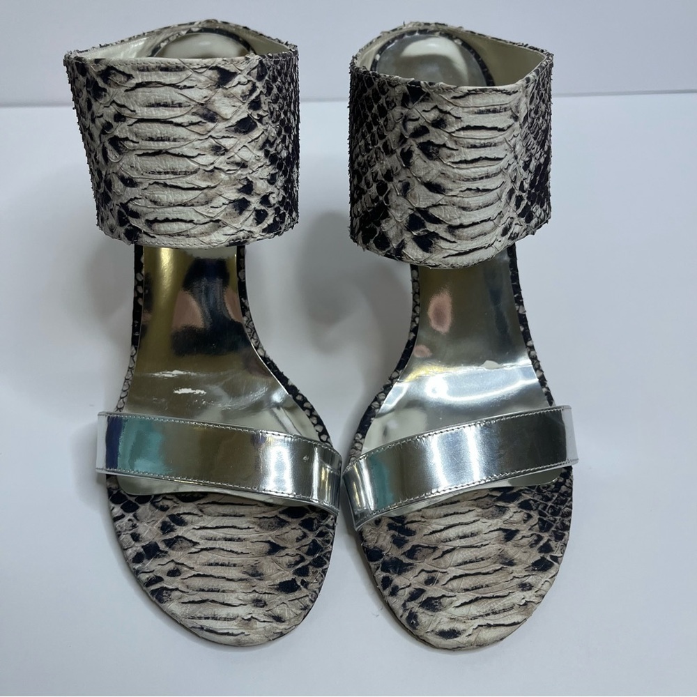 Stuart Weitzman Myslide Snakeskin And Silver Stra… - image 1